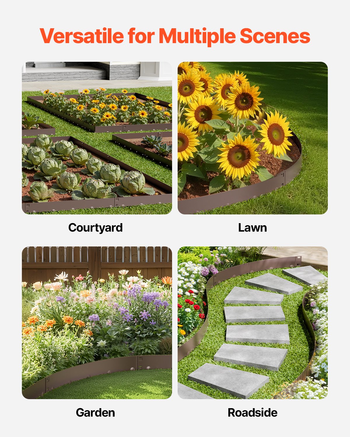 Steel Landscape Edging, 5 Packs 990 x 181 mm Rust-Resistant Metal Landscape Edging, Bendable Garden Edging Border, Heavy Duty Lawn Edging, Easy-to-Install, Flower Bed Yard Pathway Divider Brown