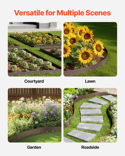 Steel Landscape Edging, 5 Packs 990 x 181 mm Rust-Resistant Metal Landscape Edging, Bendable Garden Edging Border, Heavy Duty Lawn Edging, Easy-to-Install, Flower Bed Yard Pathway Divider Brown