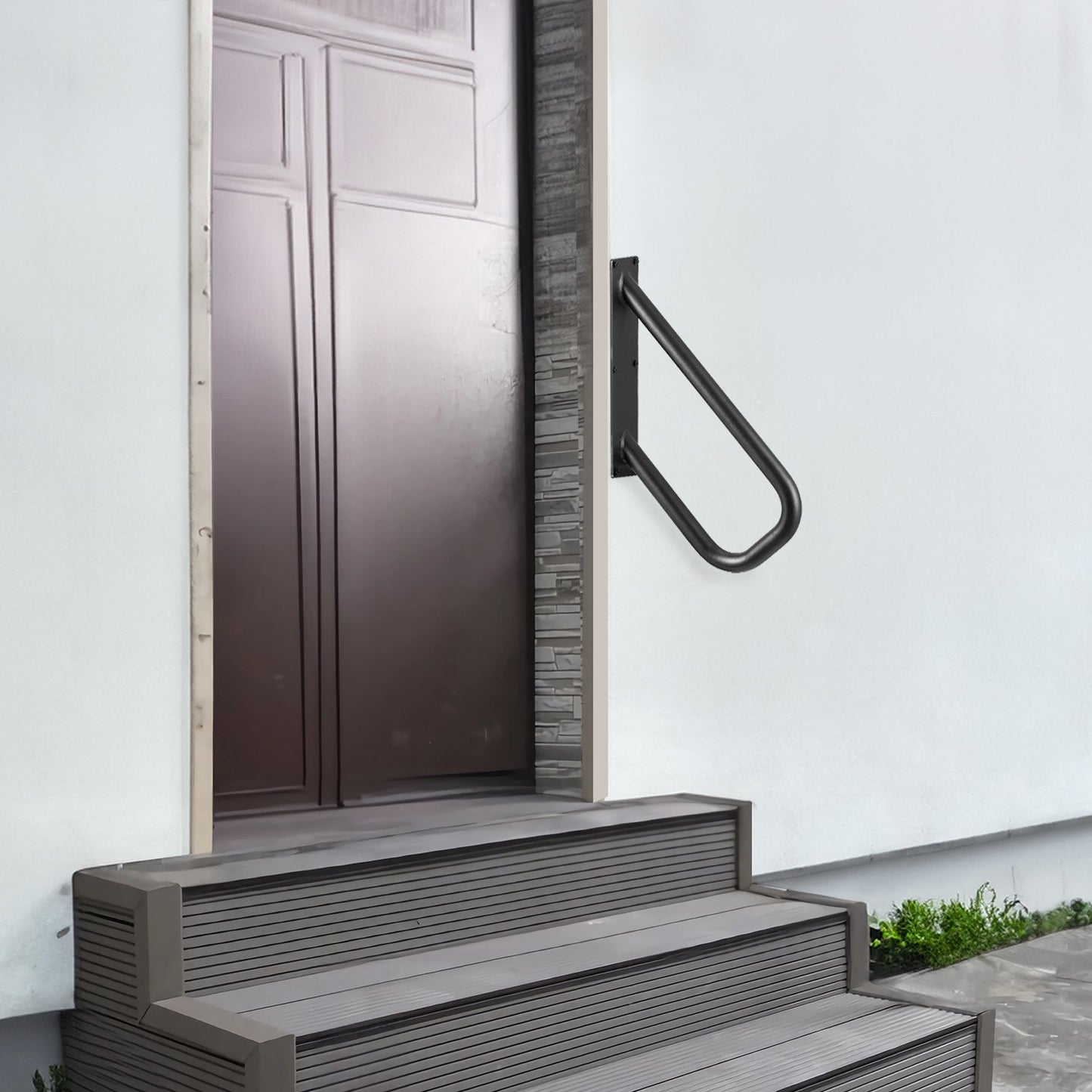 Handrails for Outdoor Steps, 18.9" Length 1.3"Pipe Wall Mount Safety Railings for 1-2 Steps, Stair Handrail with Matte Black Finished,for Garden,Yard and Garage & Elderly,Pregnant Women, Disable