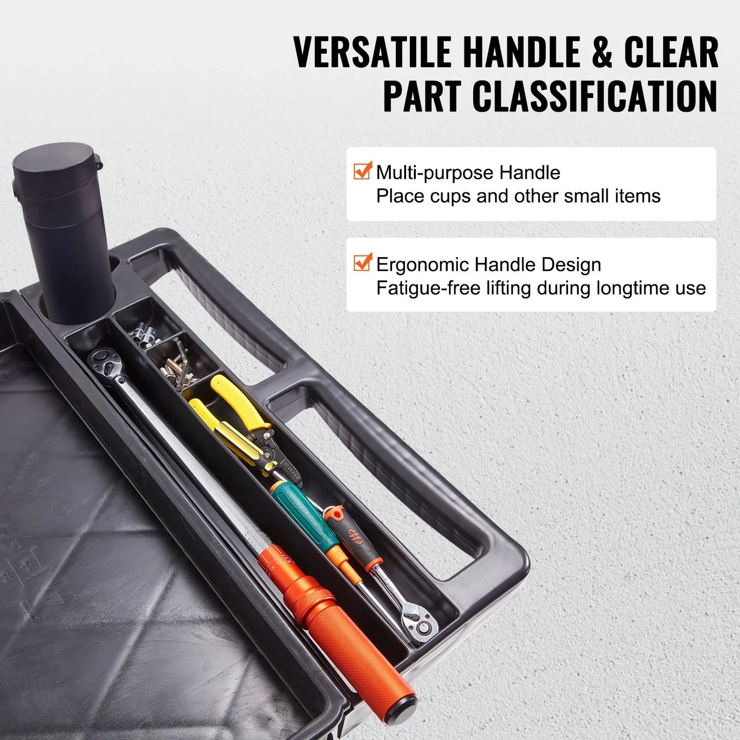 VEVOR Utility Service Cart, 2 Shelf 550LBS Heavy Duty Plastic Rolling Utility Cart with 360° Swivel Wheels (2 with Brakes), Large Lipped Shelf, Ergonomic Storage Handle for Warehouse/Garage/Cleaning - Mekamart Australia