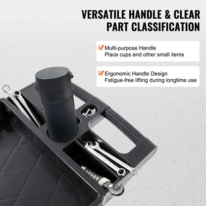 VEVOR Utility Service Cart, 2 Shelf 550LBS Heavy Duty Plastic Rolling Utility Cart with 360° Swivel Wheels, Medium Lipped Shelf, Ergonomic Storage Handle for Warehouse/Garage/Cleaning/Office - Mekamart Australia