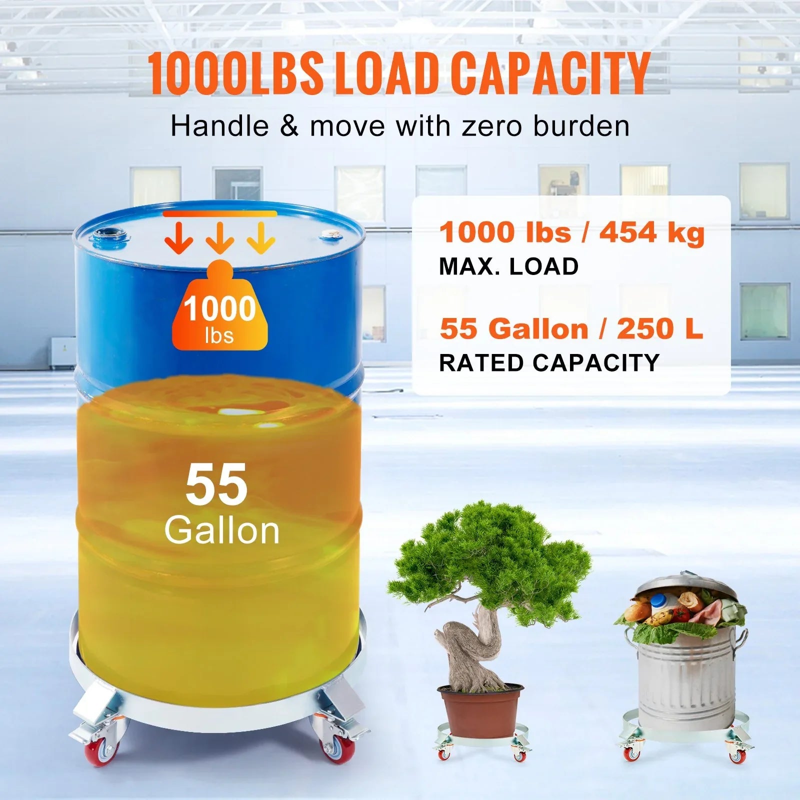 VEVOR 2PCS 250 L Heavy Duty Drum Dolly, 454 kg Load Capacity, Barrel Dolly Cart Drum Caddy, Non Tipping Hand Truck Capacity Dollies with Steel Frame 4 Swivel Casters Wheel, for Drum Handling - Mekamart Australia