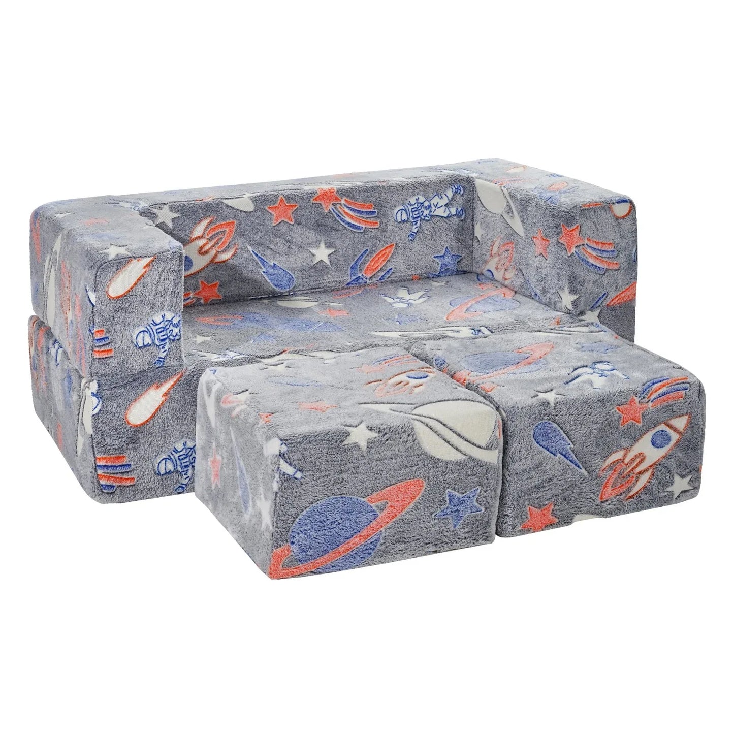 VEVOR Modular Kids Play Couch 4Pcs DIY Glow in the Dark Toddler Chair Grey - Mekamart Australia