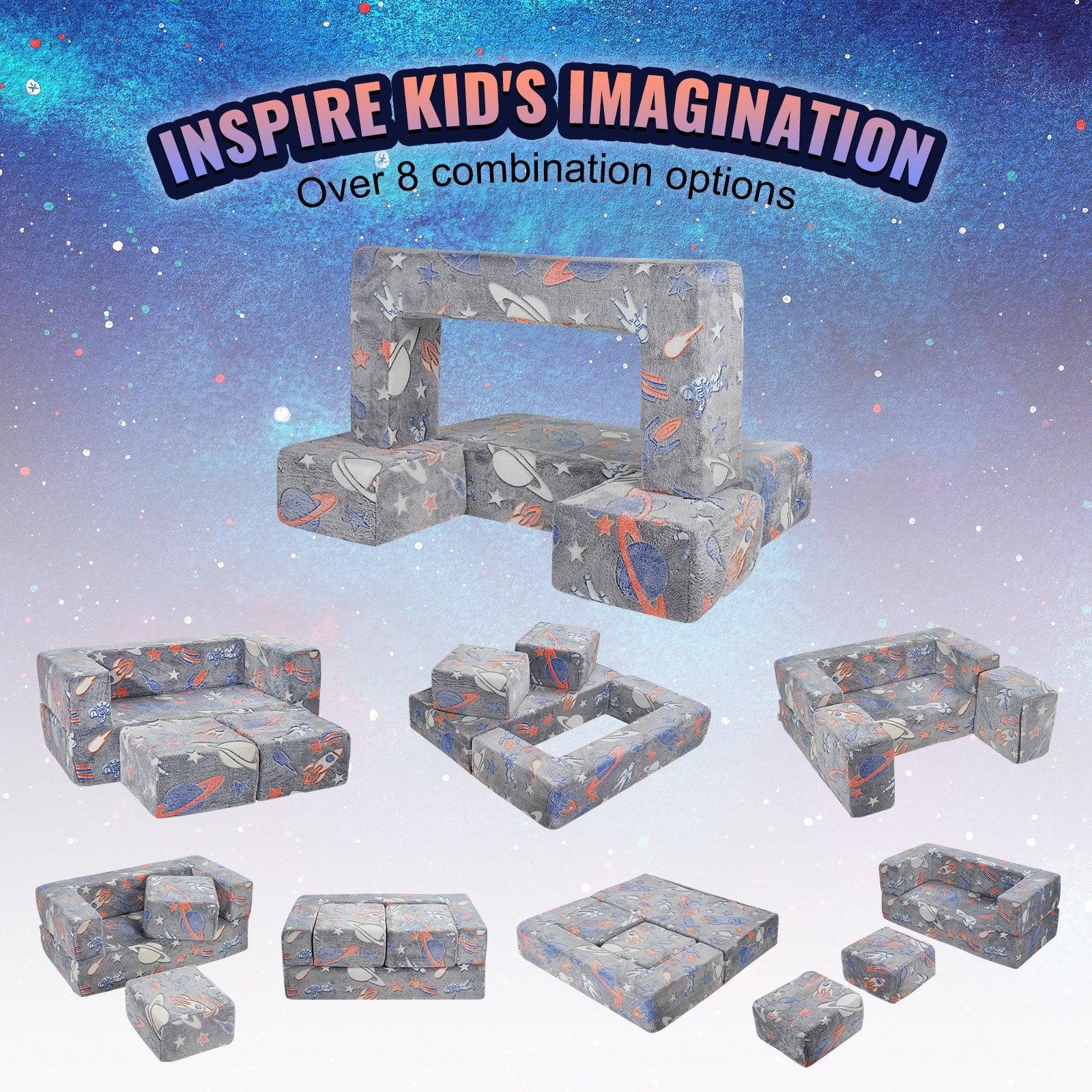 VEVOR Modular Kids Play Couch 4Pcs DIY Glow in the Dark Toddler Chair Grey - Mekamart Australia