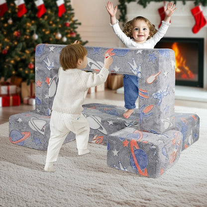 VEVOR Modular Kids Play Couch 4Pcs DIY Glow in the Dark Toddler Chair Grey - Mekamart Australia