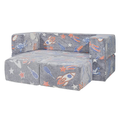 VEVOR Modular Kids Play Couch 4Pcs DIY Glow in the Dark Toddler Chair Grey - Mekamart Australia