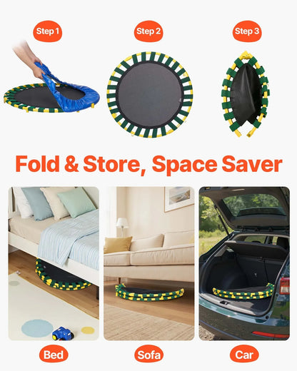 VEVOR 3FT Trampoline for Kids, 92 cm Trampolines Indoor/Outdoor Trampoline for Toddlers, Foldable Mini Baby Trampoline with Foam Handle, Recreational Trampoline Birthday Gift for 3+ Years Kids - Mekamart Australia