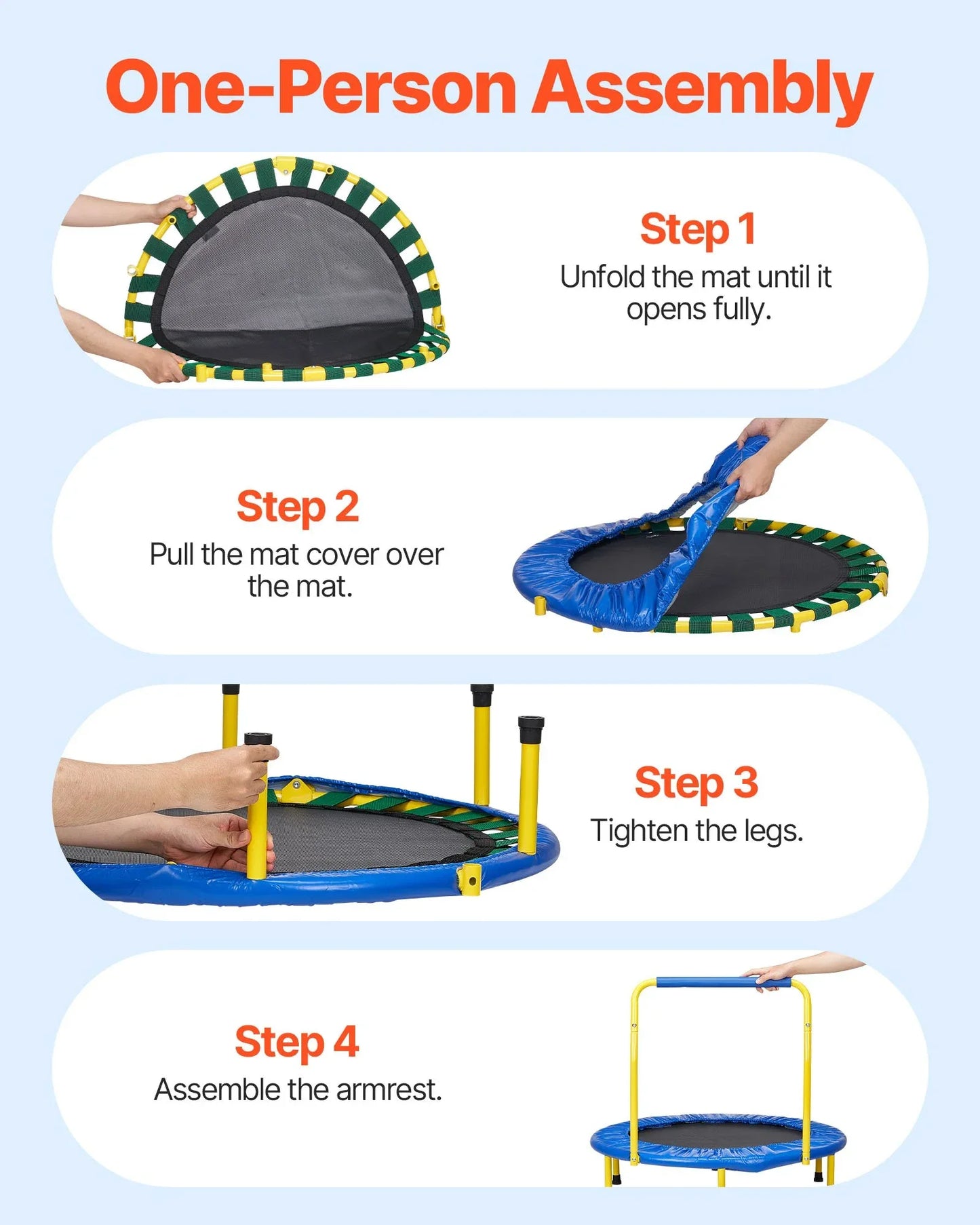 VEVOR 3FT Trampoline for Kids, 92 cm Trampolines Indoor/Outdoor Trampoline for Toddlers, Foldable Mini Baby Trampoline with Foam Handle, Recreational Trampoline Birthday Gift for 3+ Years Kids - Mekamart Australia