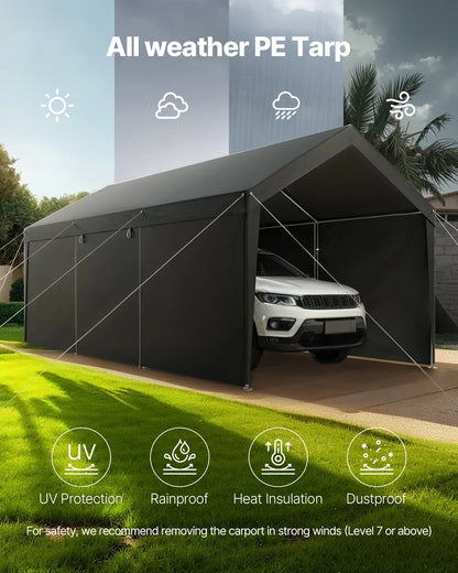 VEVOR Carport Car Canopy 12x20FT Heavy Duty Car Shelter with Sidewalls White - Mekamart Australia