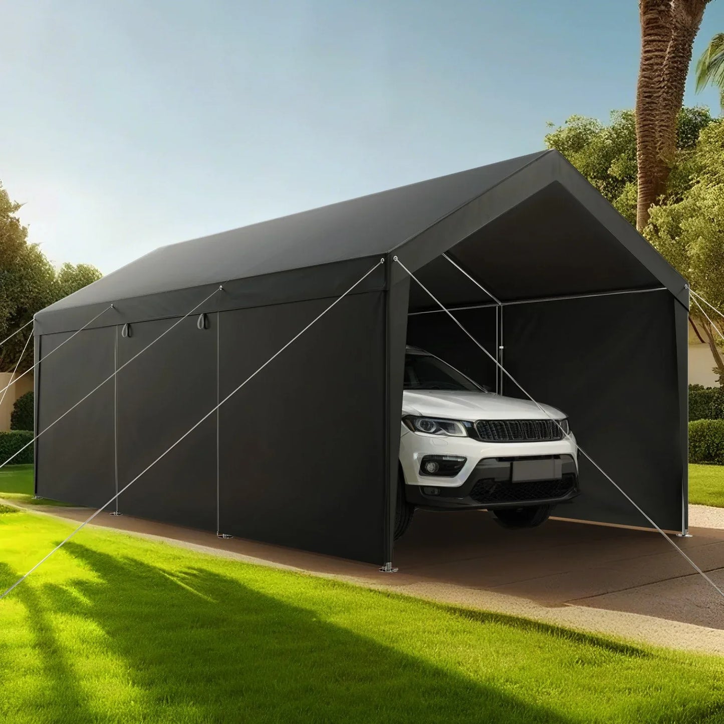 VEVOR Carport Car Canopy 12x20FT Heavy Duty Car Shelter with Sidewalls White - Mekamart Australia