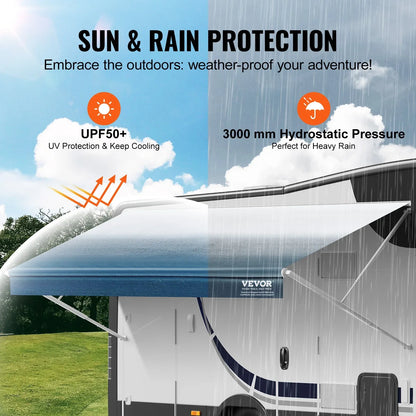 VEVOR RV Awning Fabric Replacement, 6.15m Fabric Length for 6.4m Awning, Heavy Duty 3-Ply 16oz PVC Camper Awning Fabric, Waterproof & UV Protection Outdoor Canopy for RV, Trailer, Motorhome, Blue Fade - Mekamart Australia
