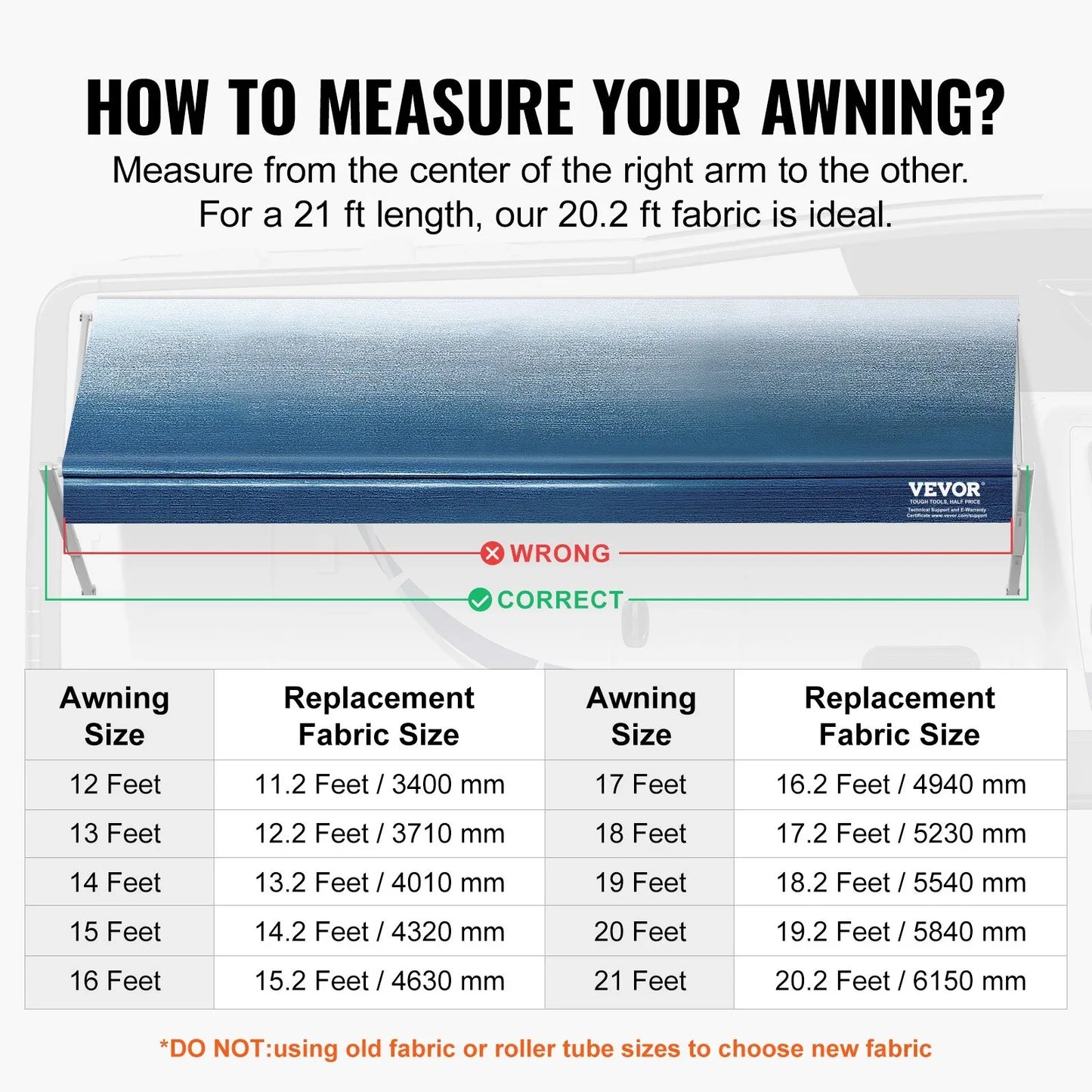 VEVOR RV Awning Fabric Replacement, 6.15m Fabric Length for 6.4m Awning, Heavy Duty 3-Ply 16oz PVC Camper Awning Fabric, Waterproof & UV Protection Outdoor Canopy for RV, Trailer, Motorhome, Blue Fade - Mekamart Australia