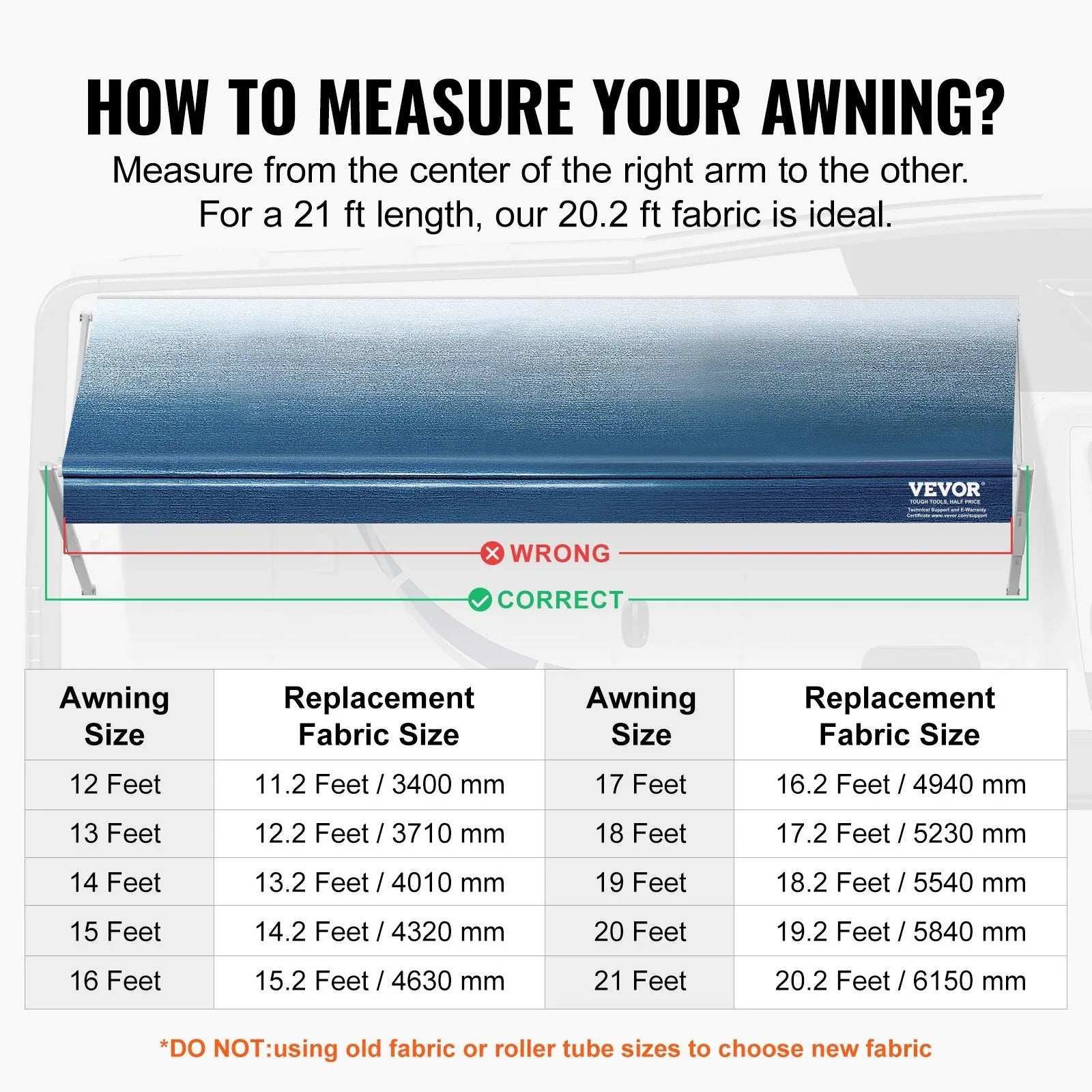 VEVOR RV Awning Fabric Replacement, 6.15m Fabric Length for 6.4m Awning, Heavy Duty 3-Ply 16oz PVC Camper Awning Fabric, Waterproof & UV Protection Outdoor Canopy for RV, Trailer, Motorhome, Blue Fade - Mekamart Australia