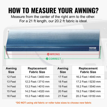 VEVOR RV Awning Fabric Replacement, 6.15m Fabric Length for 6.4m Awning, Heavy Duty 3-Ply 16oz PVC Camper Awning Fabric, Waterproof & UV Protection Outdoor Canopy for RV, Trailer, Motorhome, Blue Fade - Mekamart Australia