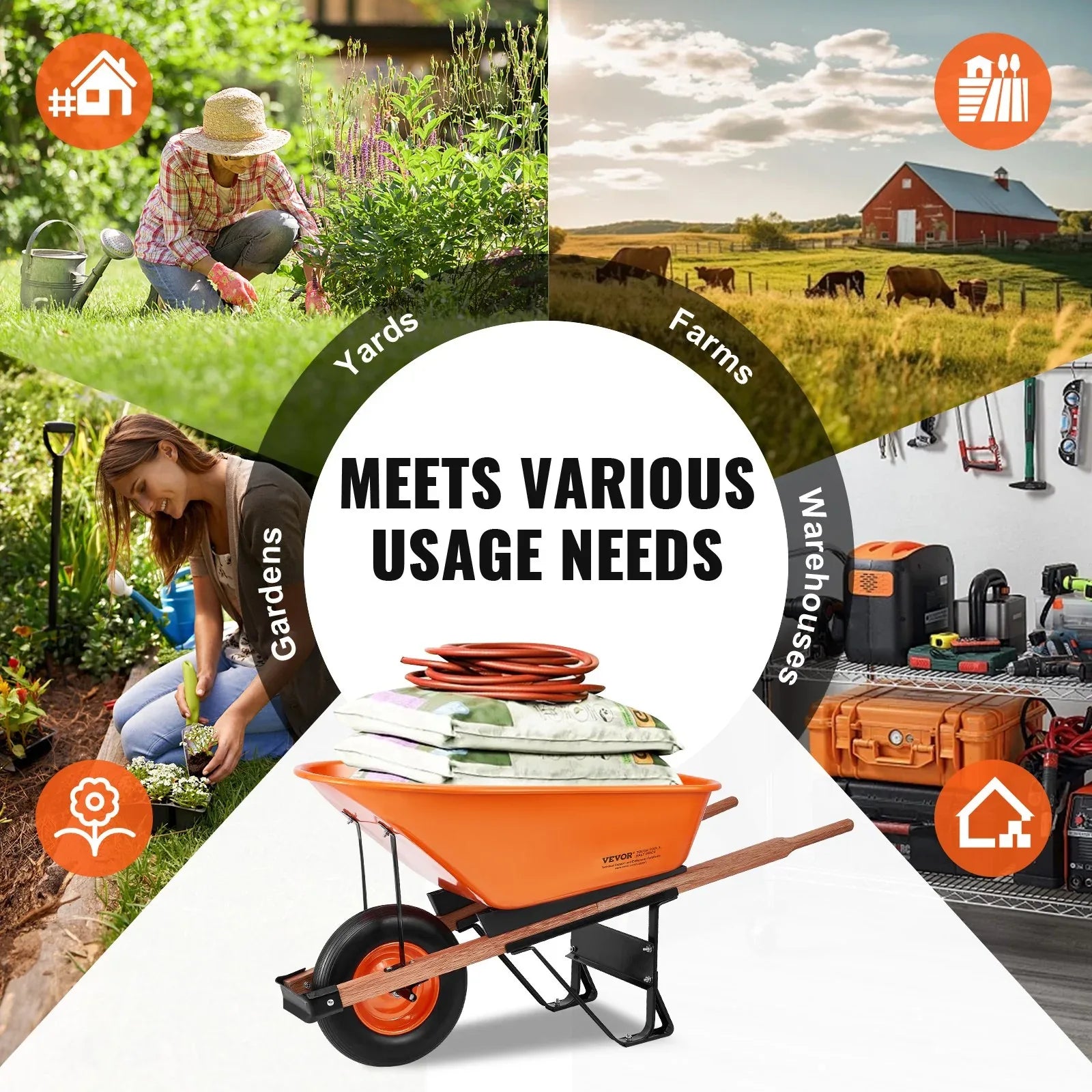 VEVOR Wheelbarrow Cart One Wheel 6 Cu Ft Garden Dump Cart 330 lbs Utility Cart - Mekamart Australia