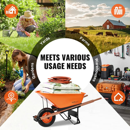 VEVOR Wheelbarrow Cart One Wheel 6 Cu Ft Garden Dump Cart 330 lbs Utility Cart - Mekamart Australia