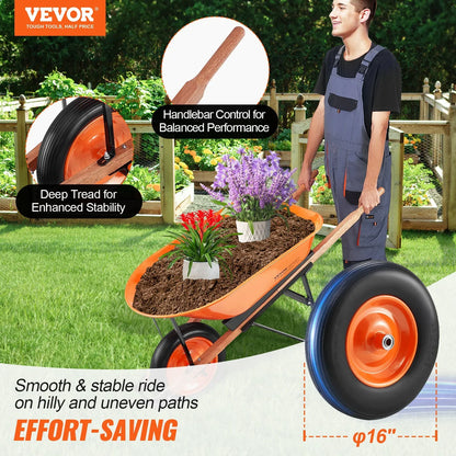 VEVOR Wheelbarrow Cart One Wheel Garden Dump Cart 330 lbs Yard Utility Cart - Mekamart Australia
