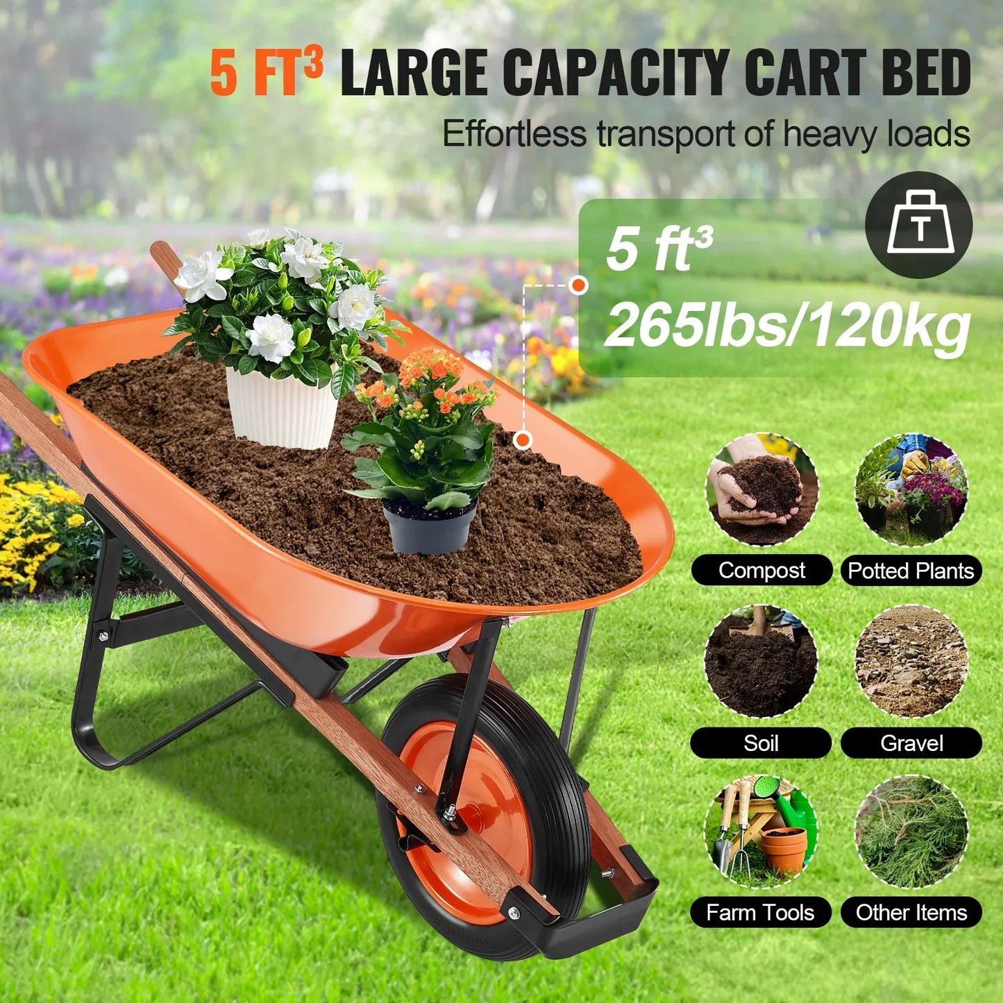 VEVOR Wheelbarrow Cart One Wheel Garden Dump Cart 330 lbs Yard Utility Cart - Mekamart Australia