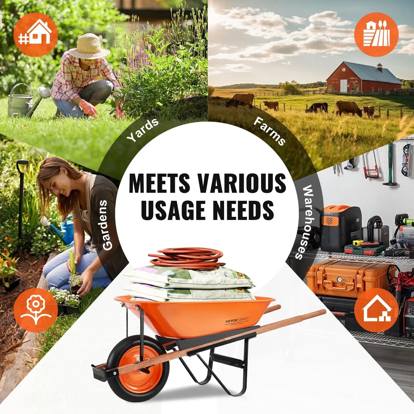 VEVOR Wheelbarrow Cart One Wheel Garden Dump Cart 330 lbs Yard Utility Cart - Mekamart Australia