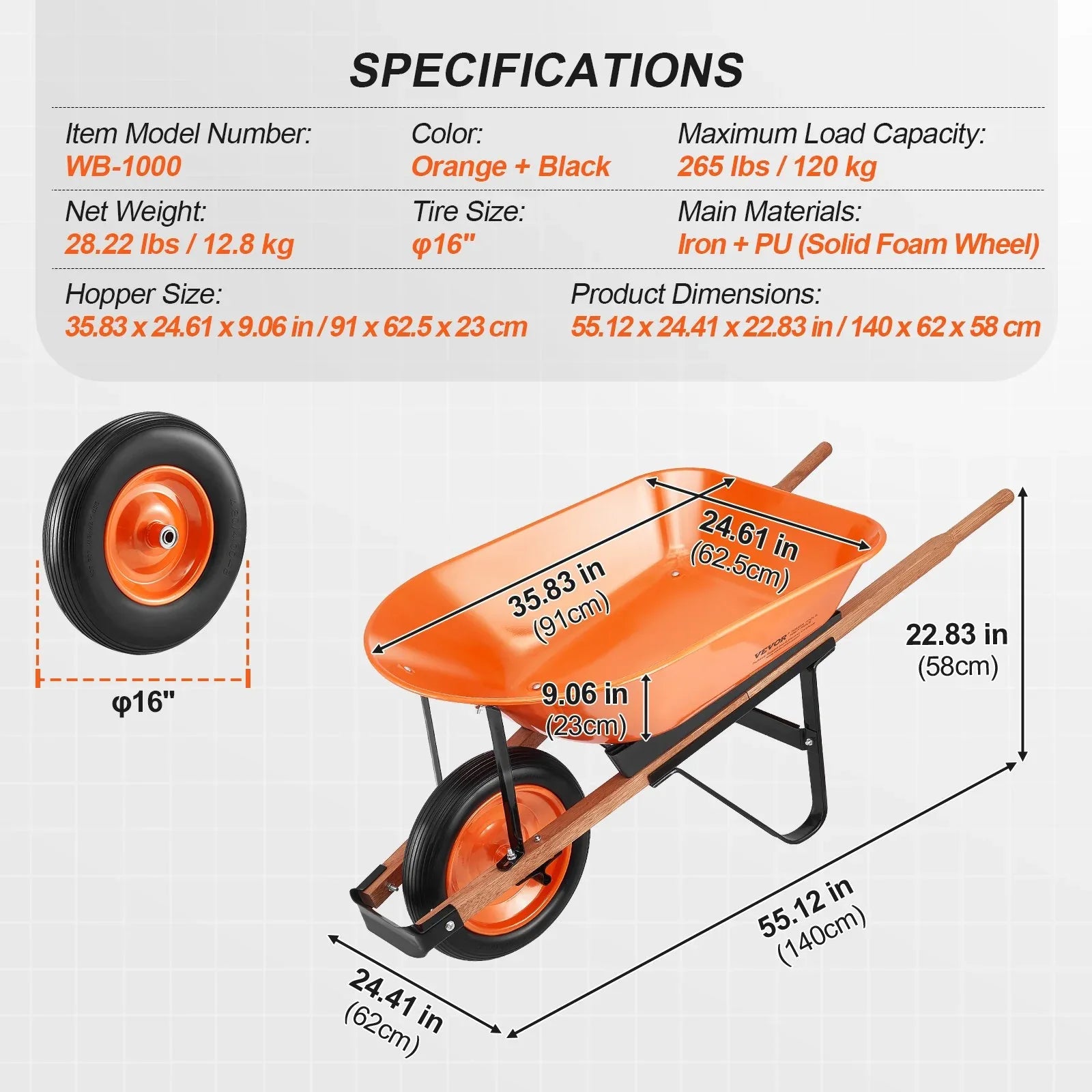 VEVOR Wheelbarrow Cart One Wheel Garden Dump Cart 330 lbs Yard Utility Cart - Mekamart Australia