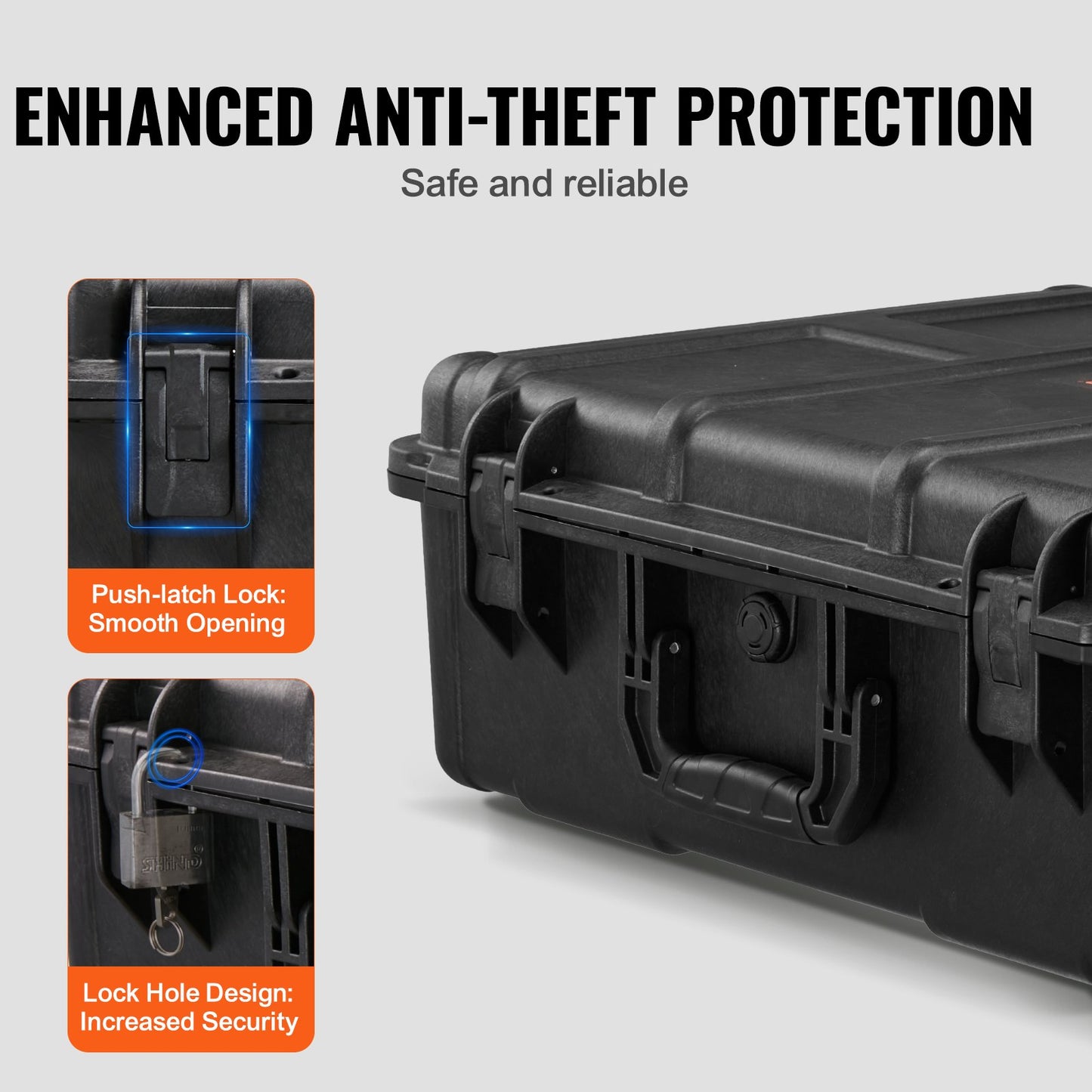 Weatherproof Hard Case, Heavy Duty Protective Dry Box Case with Pre-cut Foam, and Retractable Pull Handles for Travel, Hunting, Military, Tactical, IP67 Waterproof Case for Cameras (56.1x37x26)