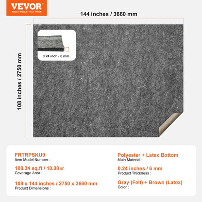 VEVOR Non Slip Rug Pad Gripper 9' x 12' Carpet Mat 0.24" Thick for All Floor - Mekamart Australia