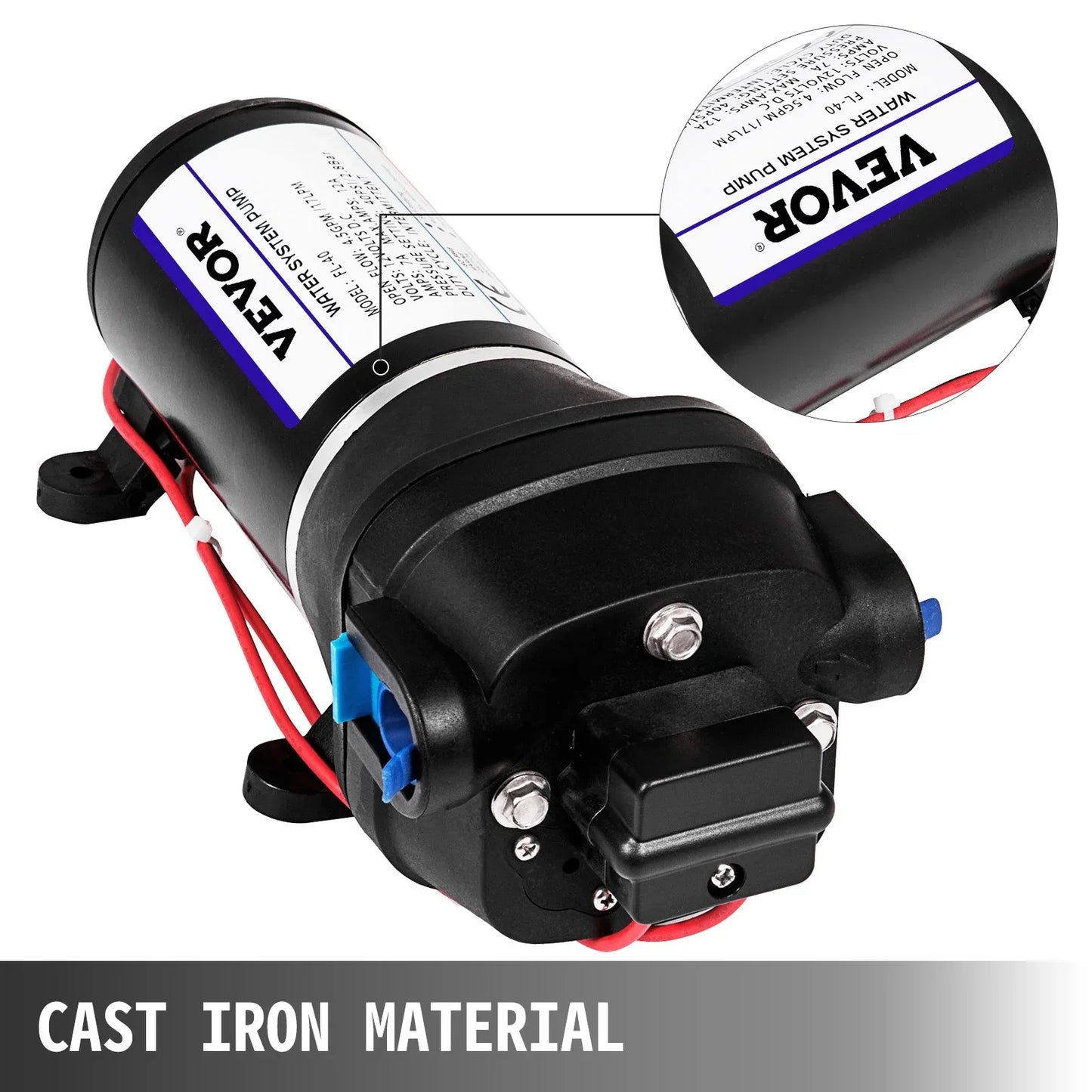VEVOR Water Pressure Diaphragm Pump, 12V FL-40 High Pressure Diaphragm Water Pump, 40PSI Automatic Self Priming Water Pump, 17L/MIN Misting Booster Sprayer Diaphragm Pump for Caravan Boat RV Garden - Mekamart Australia