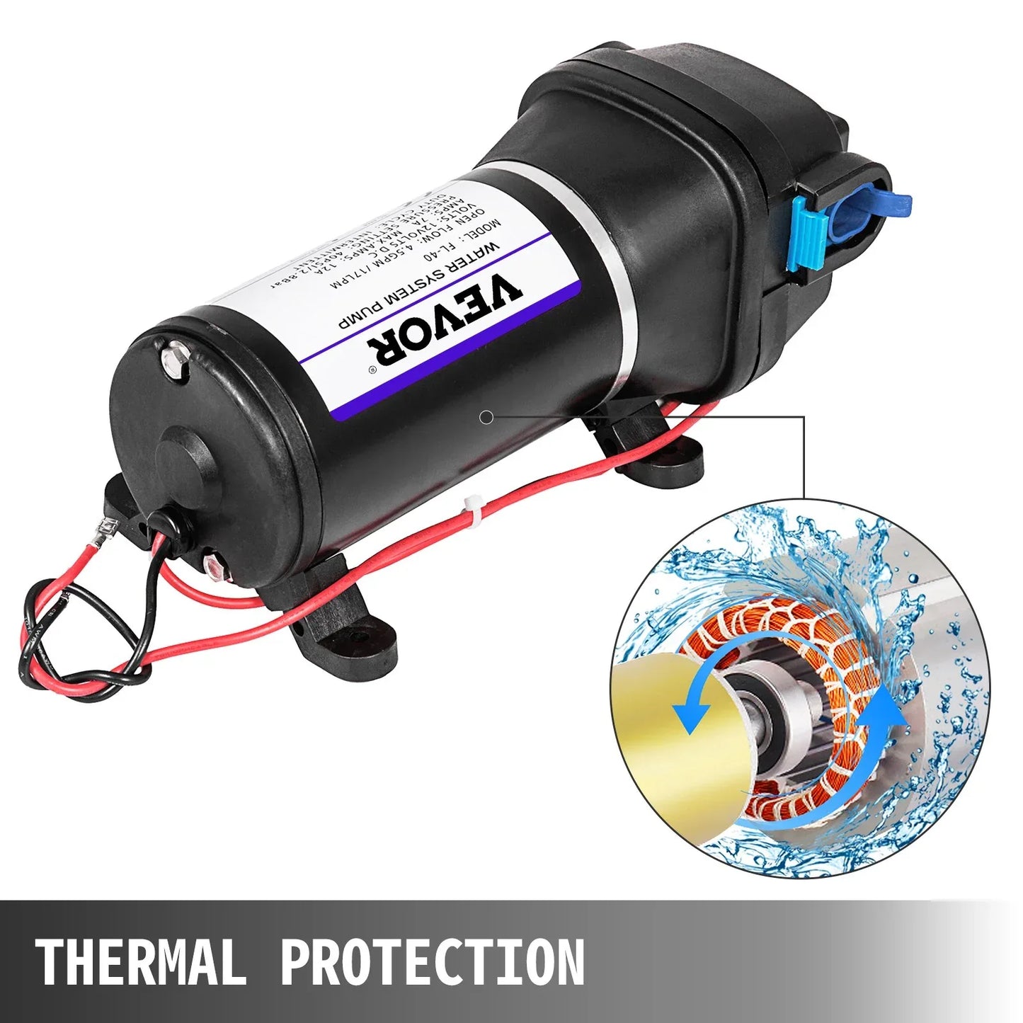 VEVOR Water Pressure Diaphragm Pump, 12V FL-40 High Pressure Diaphragm Water Pump, 40PSI Automatic Self Priming Water Pump, 17L/MIN Misting Booster Sprayer Diaphragm Pump for Caravan Boat RV Garden - Mekamart Australia