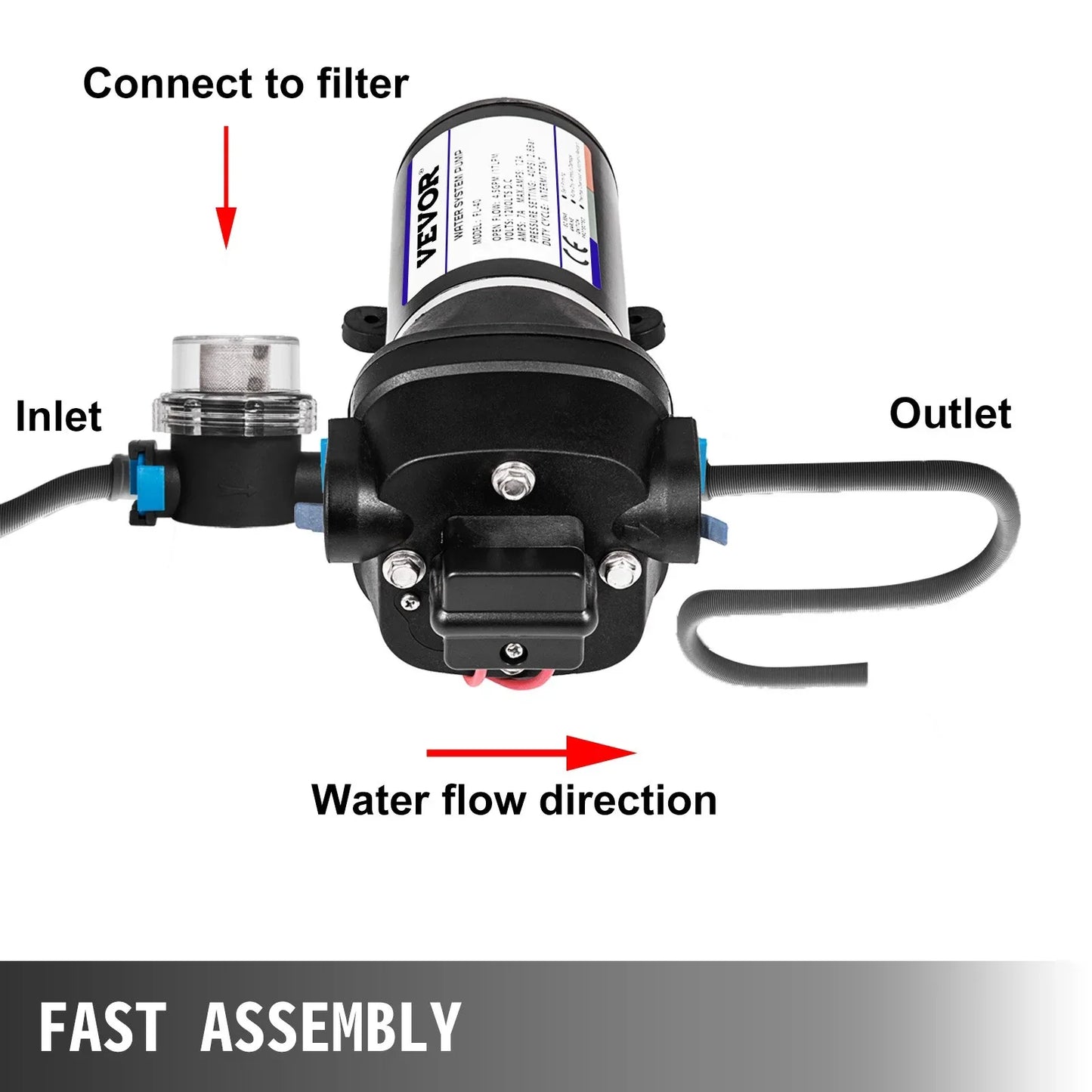 VEVOR Water Pressure Diaphragm Pump, 12V FL-40 High Pressure Diaphragm Water Pump, 40PSI Automatic Self Priming Water Pump, 17L/MIN Misting Booster Sprayer Diaphragm Pump for Caravan Boat RV Garden - Mekamart Australia