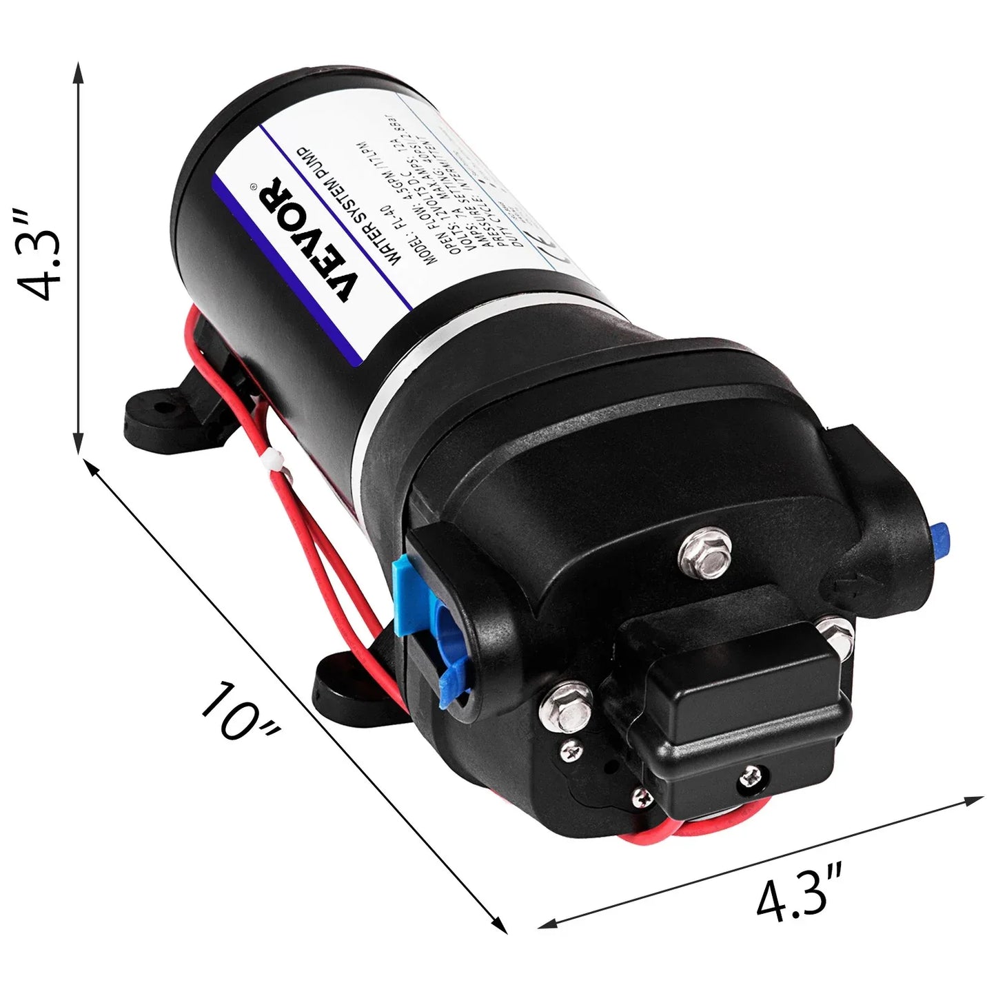 VEVOR Water Pressure Diaphragm Pump, 12V FL-40 High Pressure Diaphragm Water Pump, 40PSI Automatic Self Priming Water Pump, 17L/MIN Misting Booster Sprayer Diaphragm Pump for Caravan Boat RV Garden - Mekamart Australia