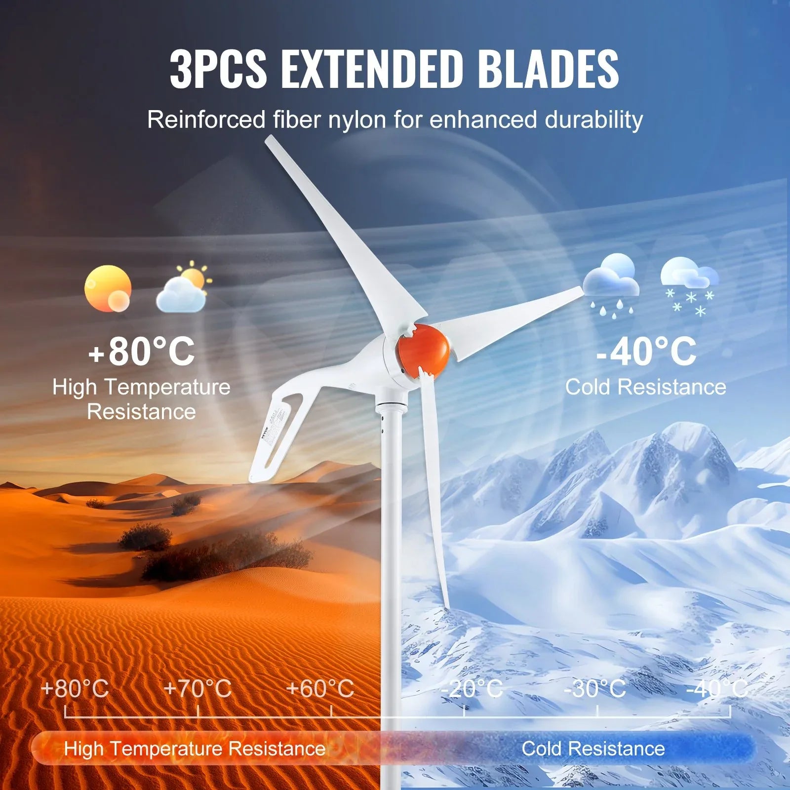 VEVOR 500W Wind Turbine Generator, 12V Wind Turbine Kit, 3-Blade Wind Power Generator with Anemometer, MPPT Controller & Adjustable Windward Direction, Suitable for Home, Farm, RVs, Boats - Mekamart Australia