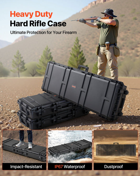 Hard Rifle Case, Lockable Rifle Case with Detachable XPE Foam, 1270 mm Gun Storage with Wheels, IP67 Waterproof & Dustproof Pistol Storage Cases for Rifles, Shotguns, Airsoft Guns, Black