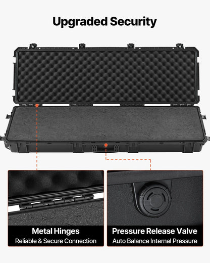 Hard Rifle Case, Lockable Rifle Case with Detachable XPE Foam, 1270 mm Gun Storage with Wheels, IP67 Waterproof & Dustproof Pistol Storage Cases for Rifles, Shotguns, Airsoft Guns, Black