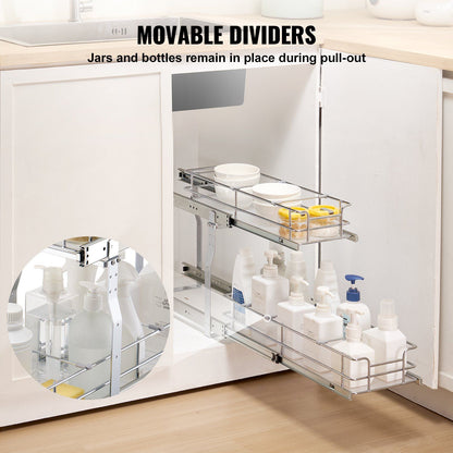 215 x 533 x 385mm  Pull Out Cabinet Organizer, Heavy Duty Slide Out Pantry Shelves, Steel Roll Out Drawers, Sliding Drawer Storage for Home Under Sink, 245 x 563 x 485 mm Install Size for Cabinet