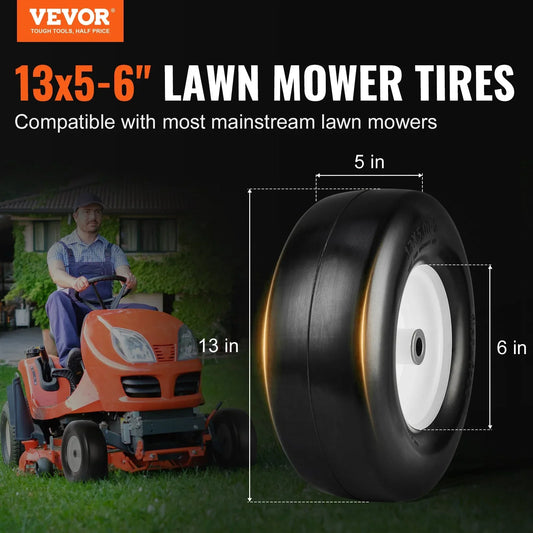 VEVOR Lawn Mower Tires with Rim, 13x5-6" Tubeless Tractor Tires, 2-Pack Tire and Wheel Assembly, Flat-free PU Tires, 3.25"-5.9" Centered Hub, 3/4" Bushing Size, 20 PCS Adapter for Lawn Mowers Tractors - Mekamart Australia
