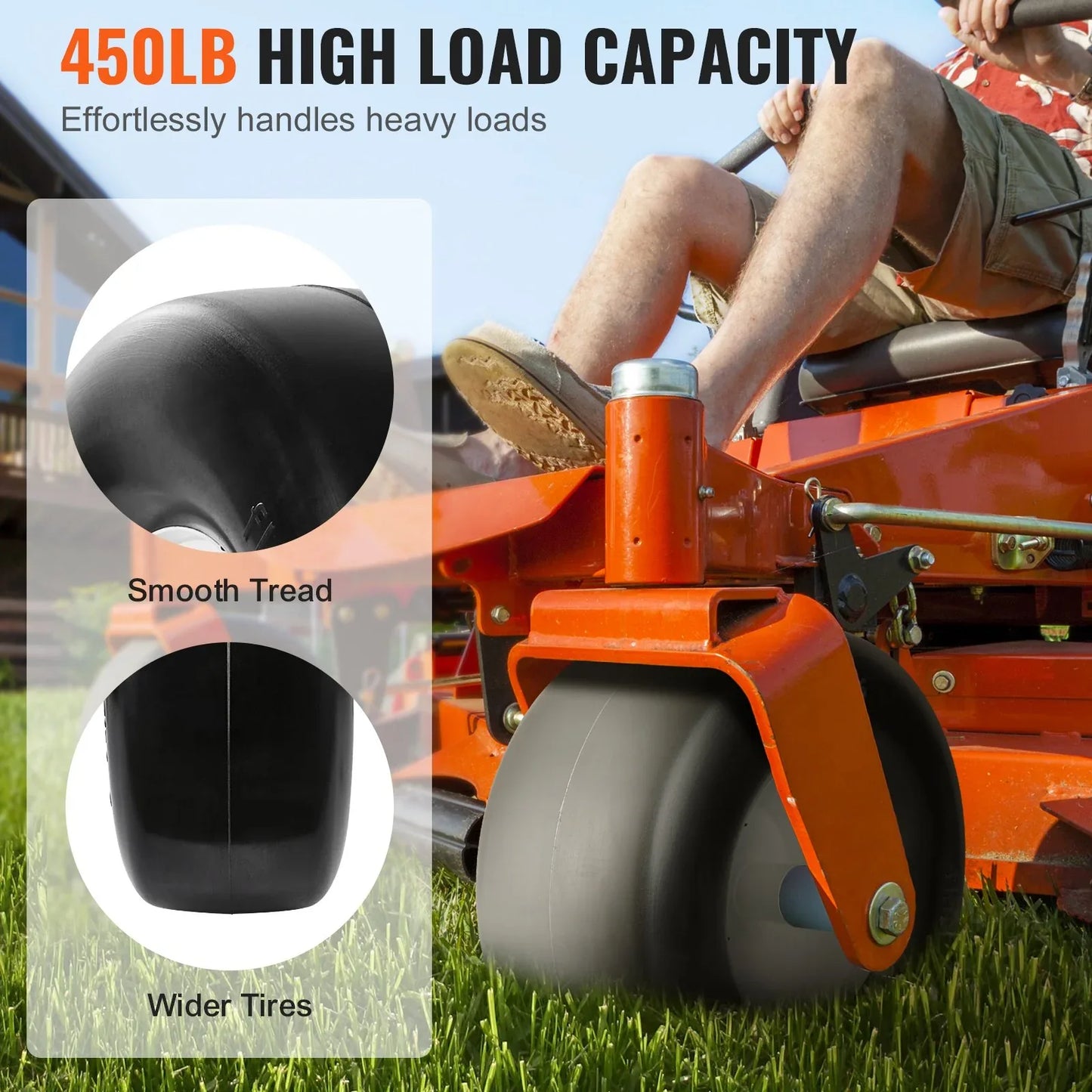 VEVOR Lawn Mower Tires with Rim, 13x5-6" Tubeless Tractor Tires, 2-Pack Tire and Wheel Assembly, Flat-free PU Tires, 3.25"-5.9" Centered Hub, 3/4" Bushing Size, 20 PCS Adapter for Lawn Mowers Tractors - Mekamart Australia