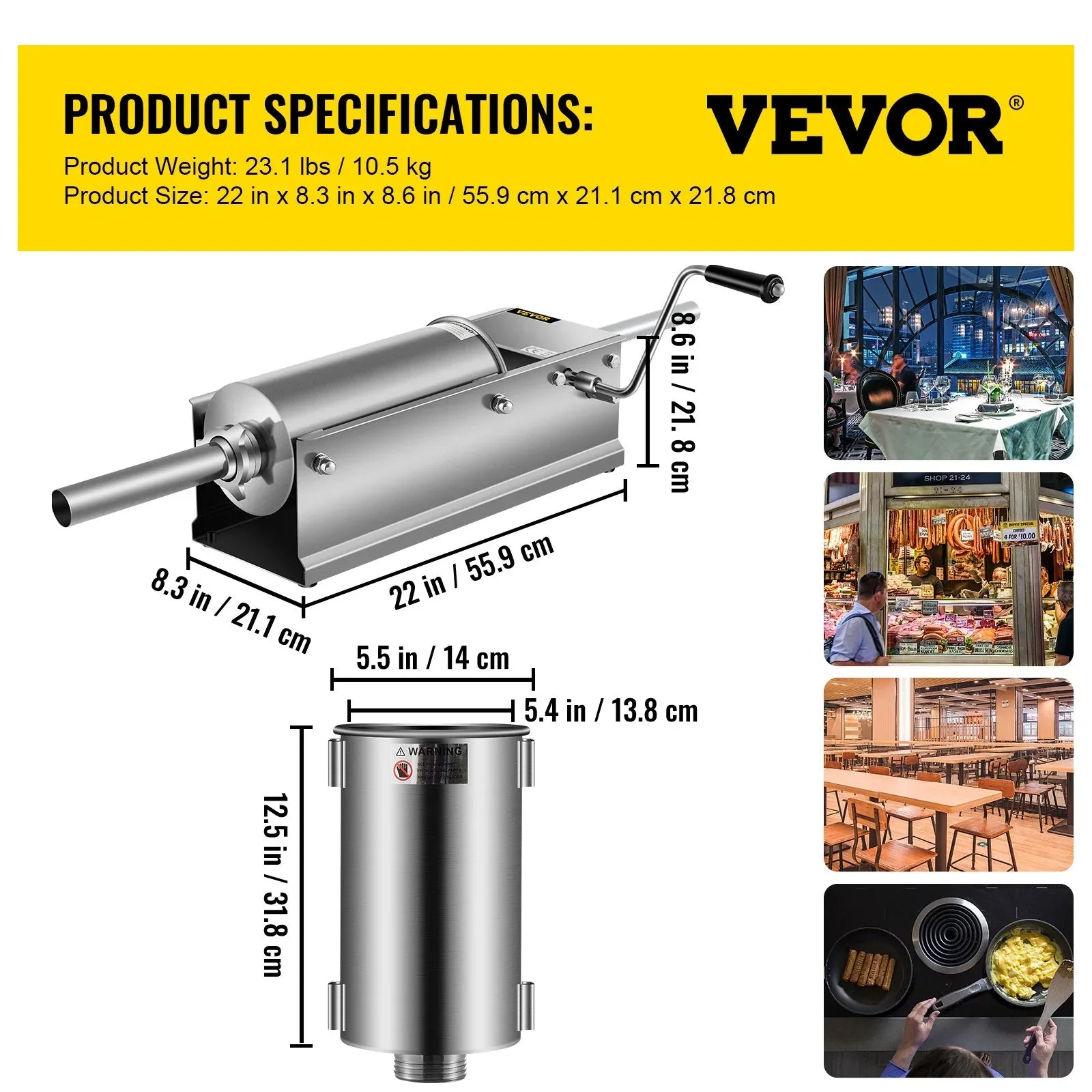 VEVOR Manual Sausage Stuffer, 5 L / 11 LBS Horizontal Sausage Machine, Dual-Speed Meat Stuffer, Made of Food-Grade 304 Stainless Steel, Includes 5 Stuffing Tubes, for Home Kitchen Restaurant Commercia - Mekamart Australia