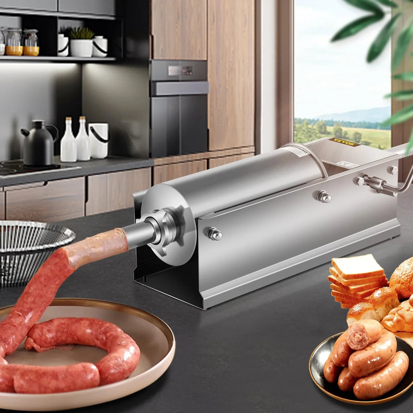 VEVOR Manual Sausage Stuffer, 5 L / 11 LBS Horizontal Sausage Machine, Dual-Speed Meat Stuffer, Made of Food-Grade 304 Stainless Steel, Includes 5 Stuffing Tubes, for Home Kitchen Restaurant Commercia - Mekamart Australia