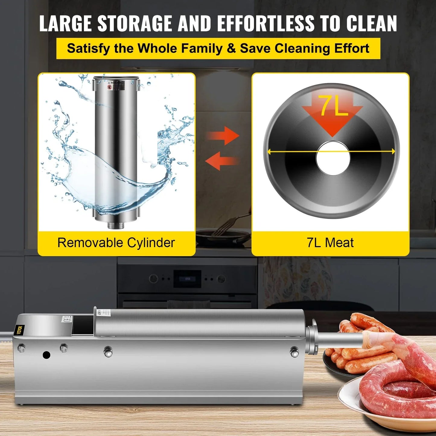 VEVOR Manual Sausage Stuffer, 7 L / 15 LBS Horizontal Sausage Machine, Dual-Speed Meat Stuffer, Made of Food-Grade 304 Stainless Steel, Includes 5 Stuffing Tubes, for Home Kitchen Restaurant Commercia - Mekamart Australia