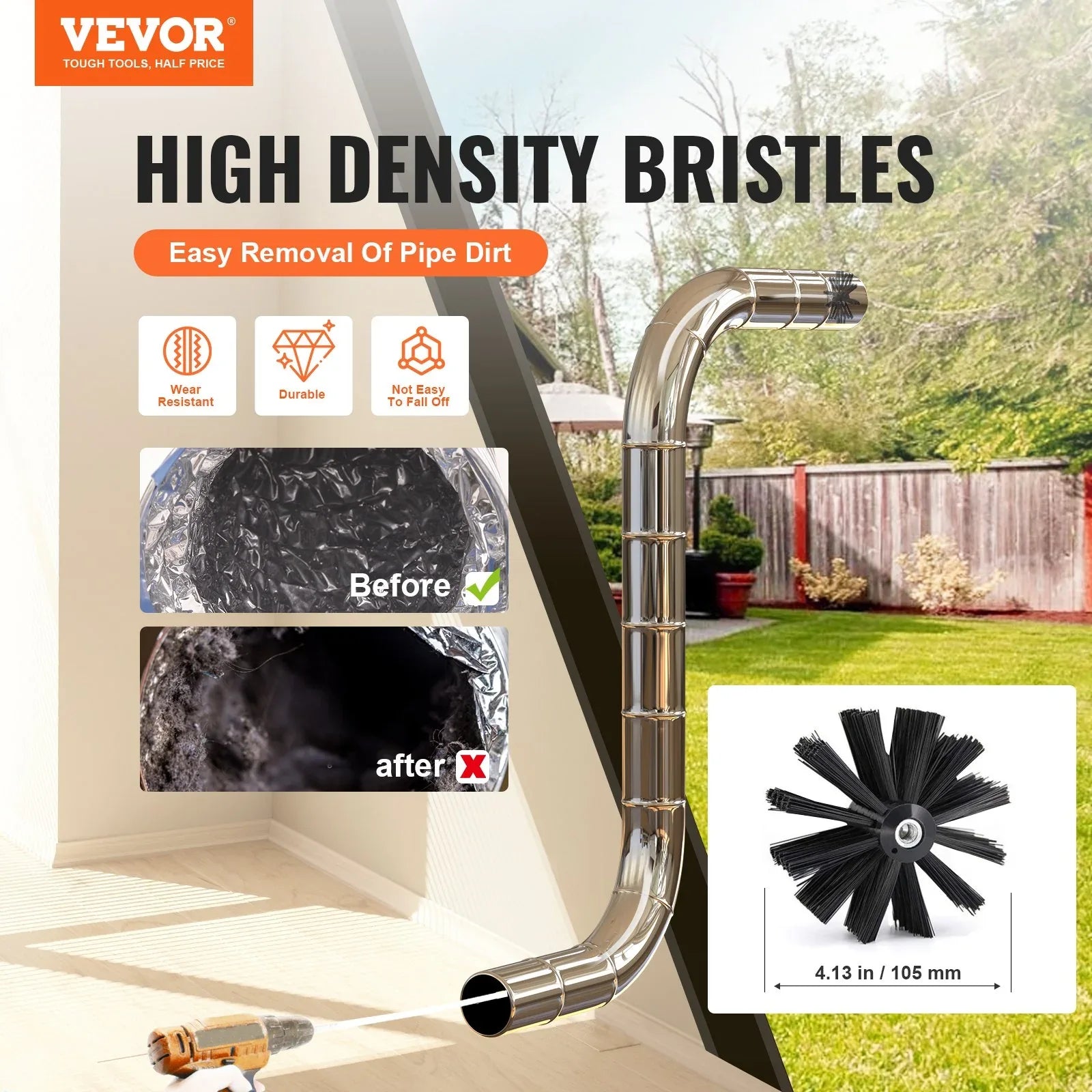 VEVOR 15.24M Dryer Vent Cleaner Kit, 37 Pieces Duct Cleaning Brush, Reinforced Nylon Dryer Vent Brush, Dryer Cleaning Tools Lint Remover with Flexible Lint Trap Brush, Clamp Connectors - Mekamart Australia
