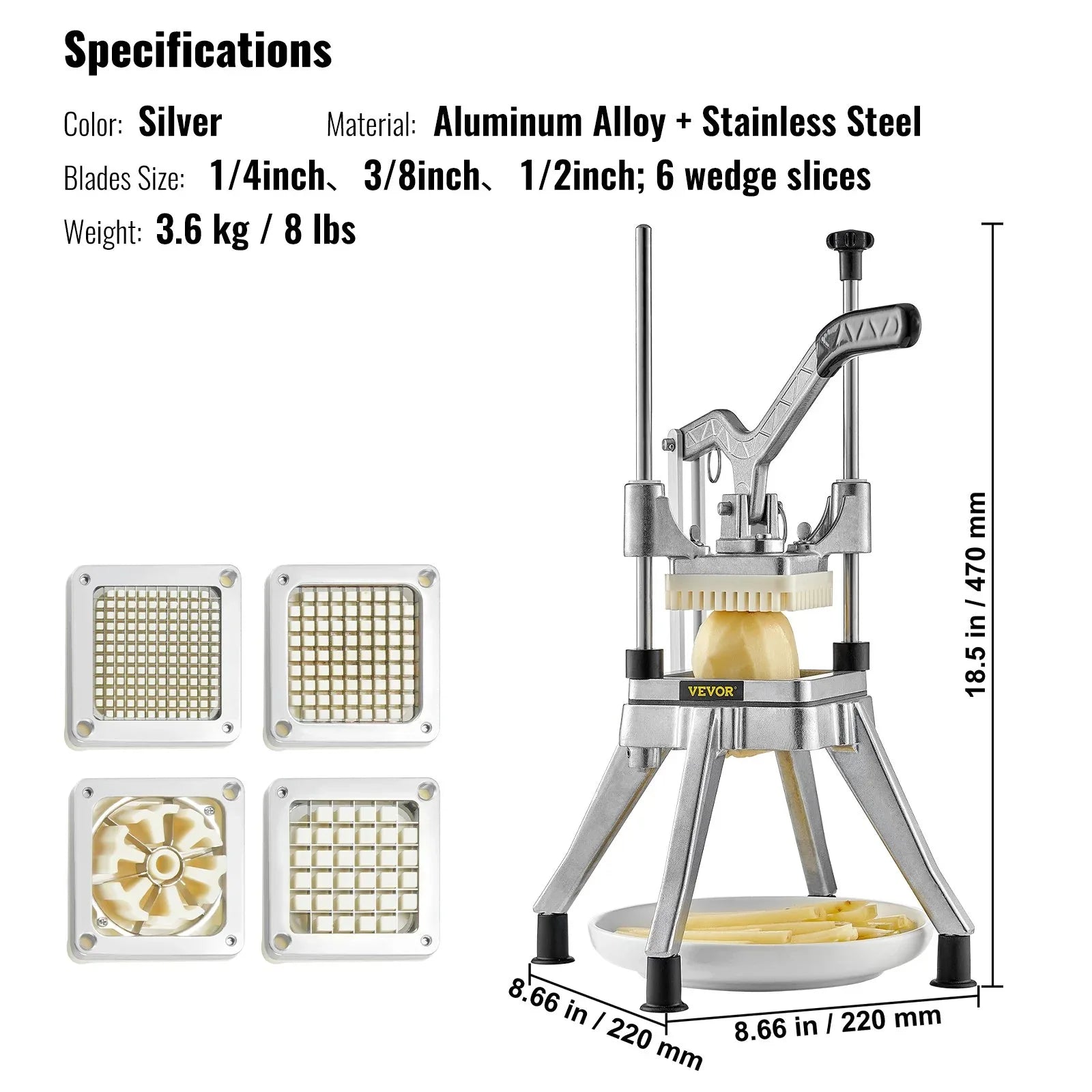 VEVOR Commercial Chopper Commercial Vegetable Chopper with 4 Blades Fruits Dicer - Mekamart Australia