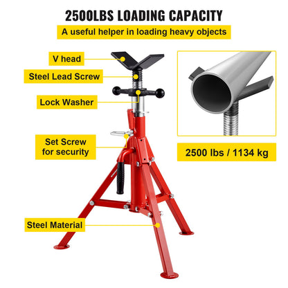 V Head Pipe Stand 0.32 - 30.48 cm Capacity, Adjustable Height 610mm-1067mm, Pipe Jack Stands 1134kg Load Capacity, Portable Folding Pipe Stands, Carbon Steel Body for Enhanced Durability