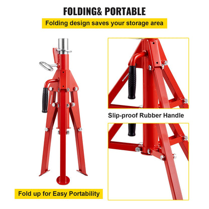 V Head Pipe Stand 0.32 - 30.48 cm Capacity, Adjustable Height 610mm-1067mm, Pipe Jack Stands 1134kg Load Capacity, Portable Folding Pipe Stands, Carbon Steel Body for Enhanced Durability