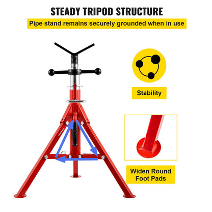 V Head Pipe Stand 0.32 - 30.48 cm Capacity, Adjustable Height 610mm-1067mm, Pipe Jack Stands 1134kg Load Capacity, Portable Folding Pipe Stands, Carbon Steel Body for Enhanced Durability