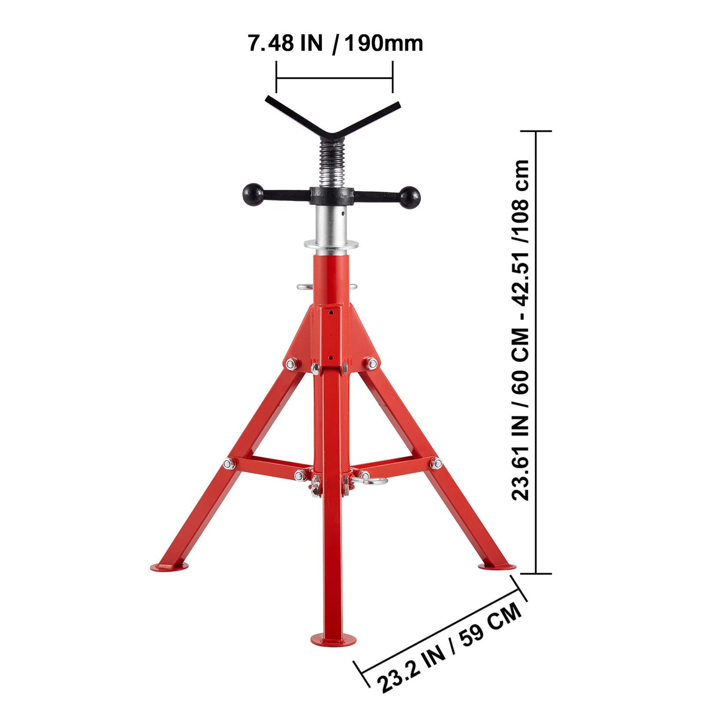 V Head Pipe Stand 0.32 - 30.48 cm Capacity, Adjustable Height 610mm-1067mm, Pipe Jack Stands 1134kg Load Capacity, Portable Folding Pipe Stands, Carbon Steel Body for Enhanced Durability