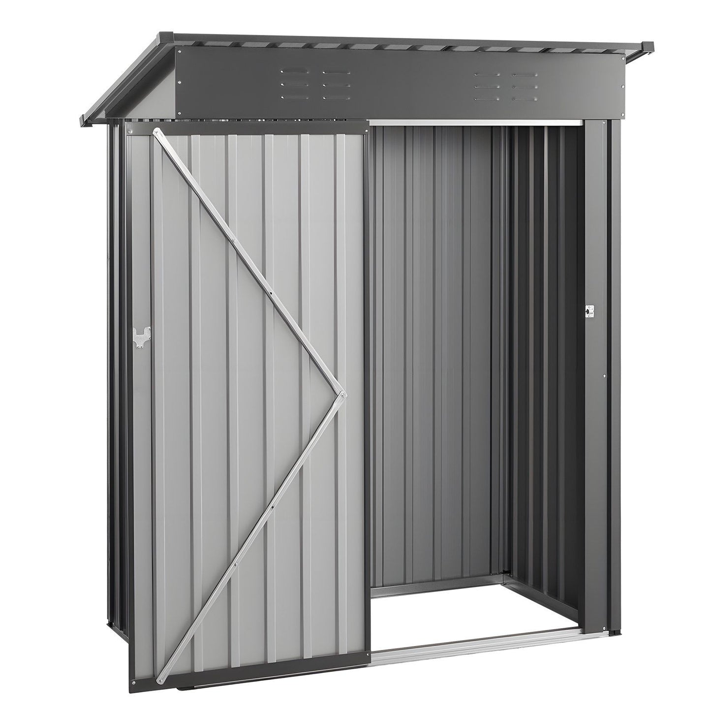 1533 x 876 x 1815 mm Metal Garden Shed, Storage Building with Lockable Door & 2 Louver Vents, Sloped Roof Metal Outdoor Storage Shed, Tool Sheds Outdoor Storage for Backyard, Garden, Patio