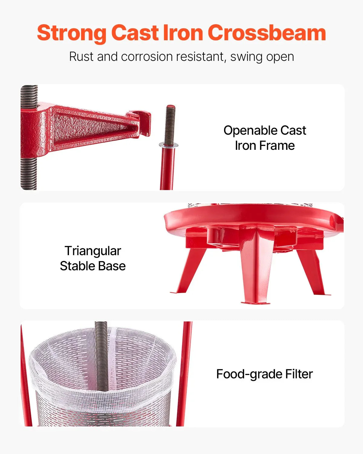 VEVOR 3.69 Gal/14L Fruit Wine Press, Stainless Steel Basket with Cross-beam and Triangular Structure, Manual Juice Maker, Cider Apple Grape Tincture Making Press with T-Handle for Kitchen Home - Mekamart Australia