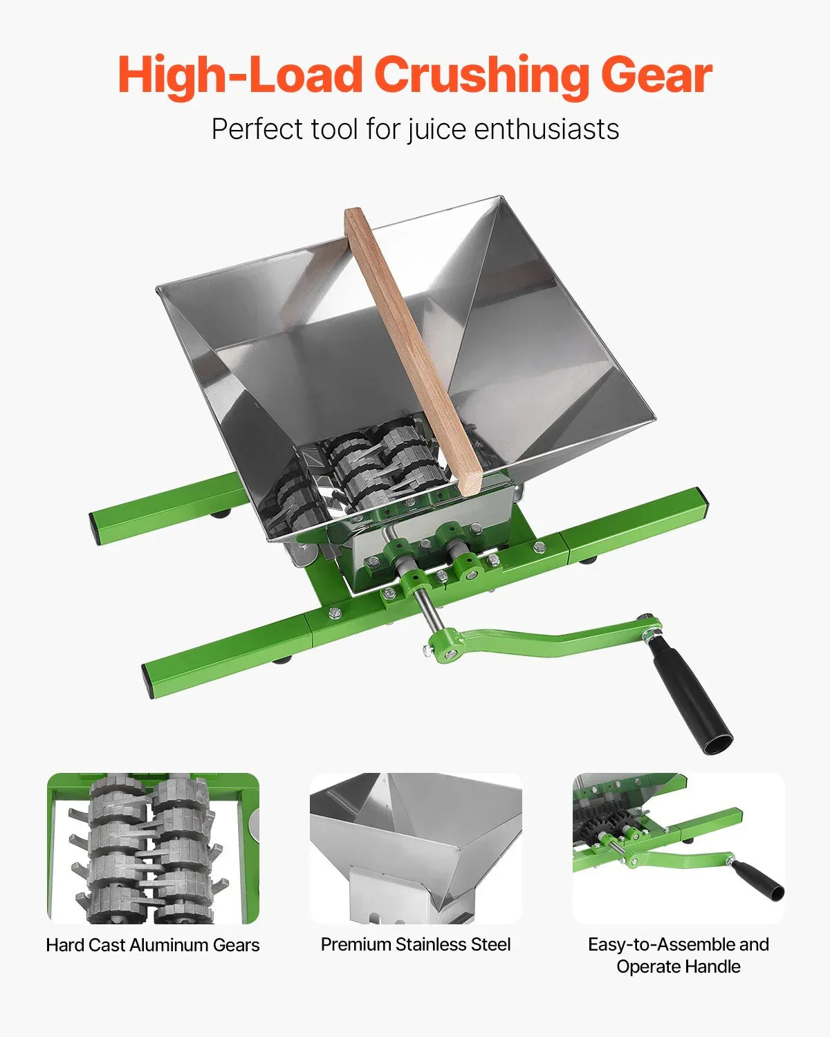 VEVOR 1.8 Gal/7L Fruit and Apple Crusher, Large Manual Grinder, Stainless Steel Fruit Scratter Pulper for Wine Cider Apple Grape Pressing, with Roller Handle for Kitchen Home, Green - Mekamart Australia