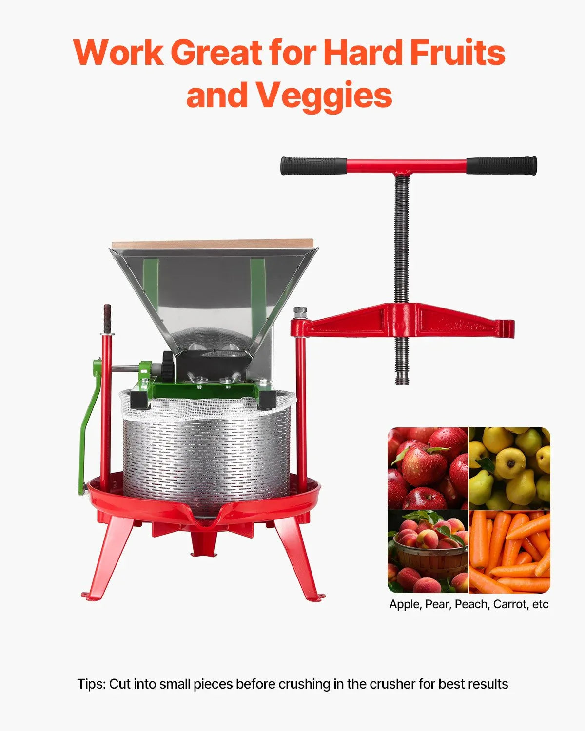 VEVOR 1.8 Gal/7L Fruit and Apple Crusher, Large Manual Grinder, Stainless Steel Fruit Scratter Pulper for Wine Cider Apple Grape Pressing, with Roller Handle for Kitchen Home, Green - Mekamart Australia