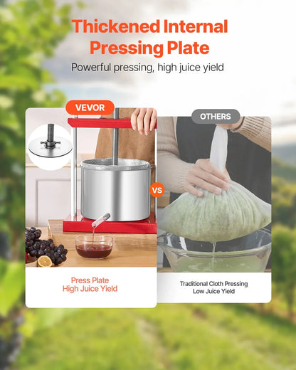 VEVOR Fruit Wine Press Manual Press for Wine Making 1.6 Gal/6L Stainless Steel - Mekamart Australia